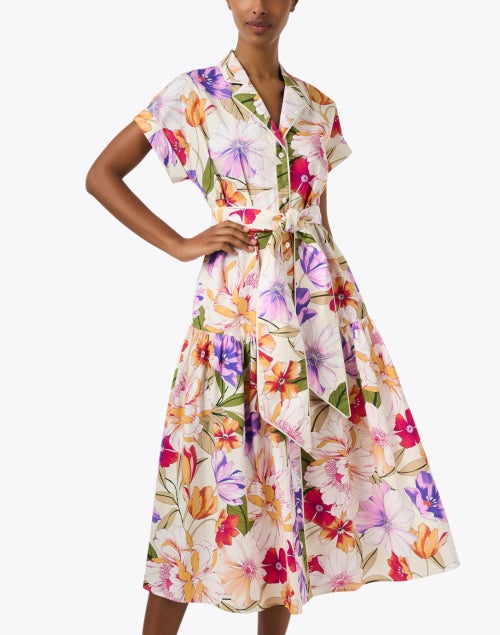 Estella Ladies' White Floral Pattern Printed Shirt-style Dress for the New Season