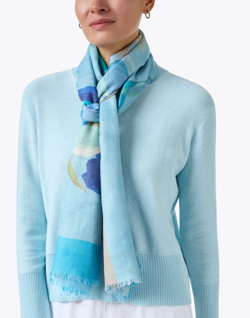 Exquisite Multi - Blue Printed Cashmere - Silk Scarf for Your Wardrobe
