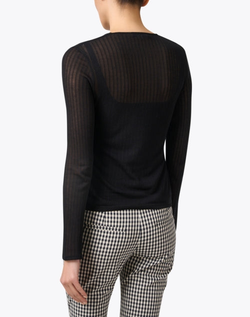 Stylish Black Ribbed Knit Sheer Long Sleeve Women's Top with Stretch Tank Lining