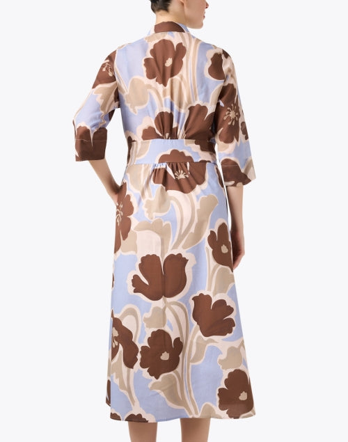 Stylish Blue and Brown Floral Printed Dress with Feminine Design