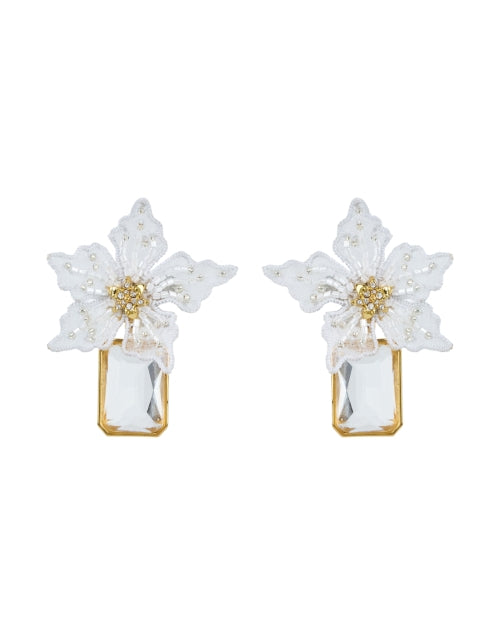Lucia Monochromatic White Hand - crafted Flower and Faceted Stone Drop Fashion Earrings