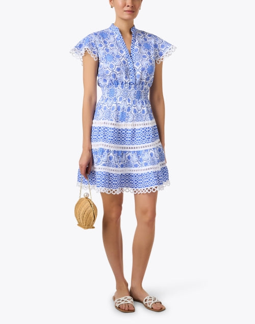 Stunning Parana Blue Geometric Printed Linen Summer Dress