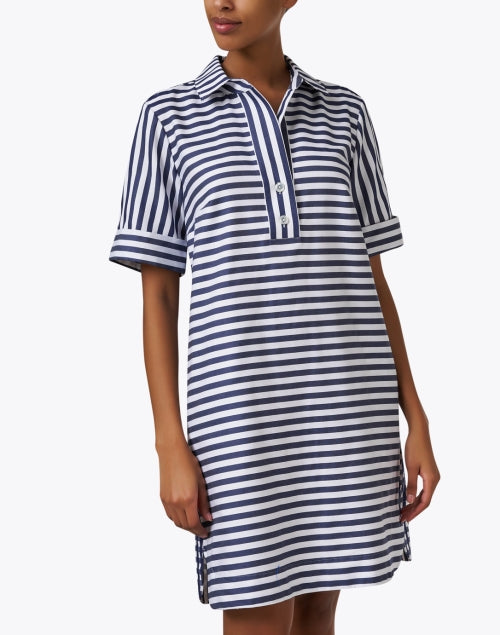 Stylish Aileen Navy and White Striped 100% Cotton Shirt Dress