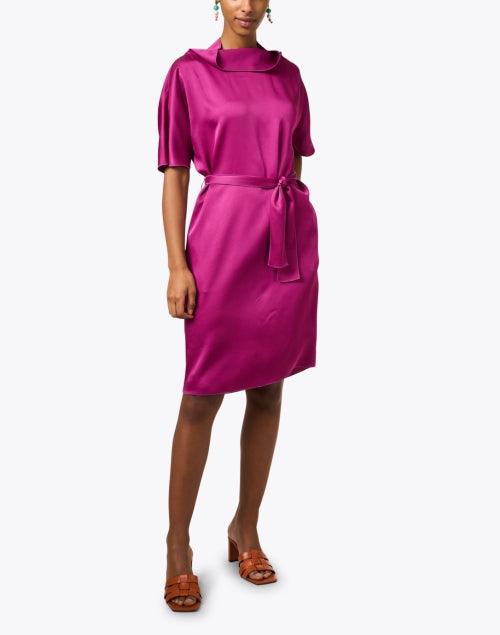 Elegant Fuchsia Satin Women's Shift Dress
