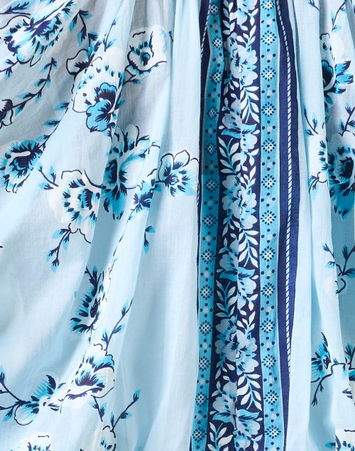 Stylish Blue Print Blouson Mini Dress with Feminine Details