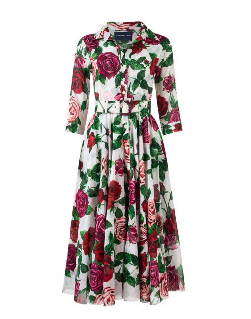 Elegant Aster-Printed White Cotton Shirt Dress for Women