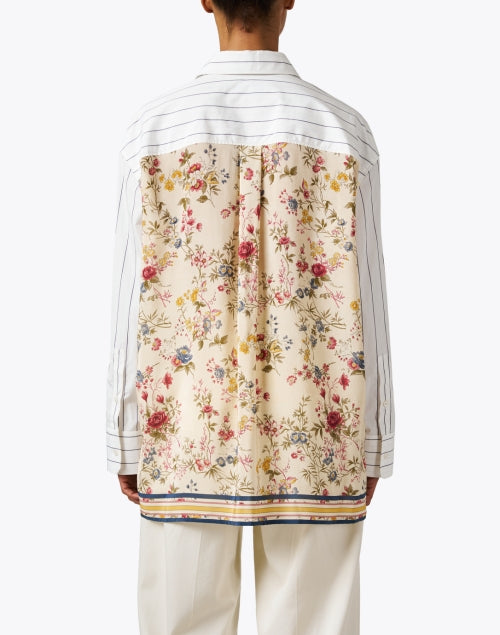 White Striped Silk-Backed Panel Cotton Blouse by Weekend Max Mara