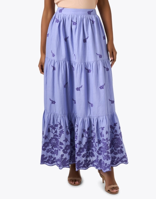 Stylish Paola Purple Floral Embroidered Tiered Skirt