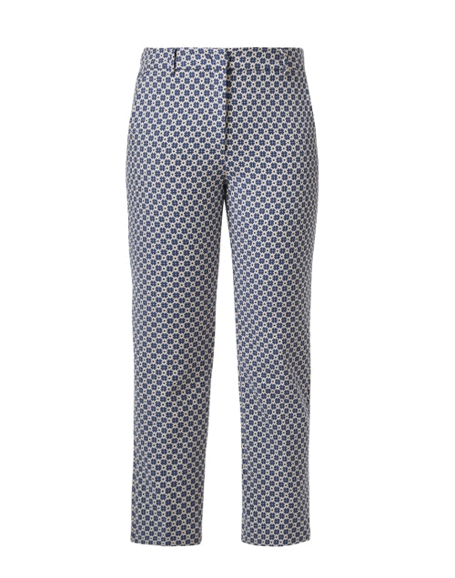 Navy Printed Odile Women's Tapered Cotton Stretch Blend Trouser for Fashionable Wardrobe