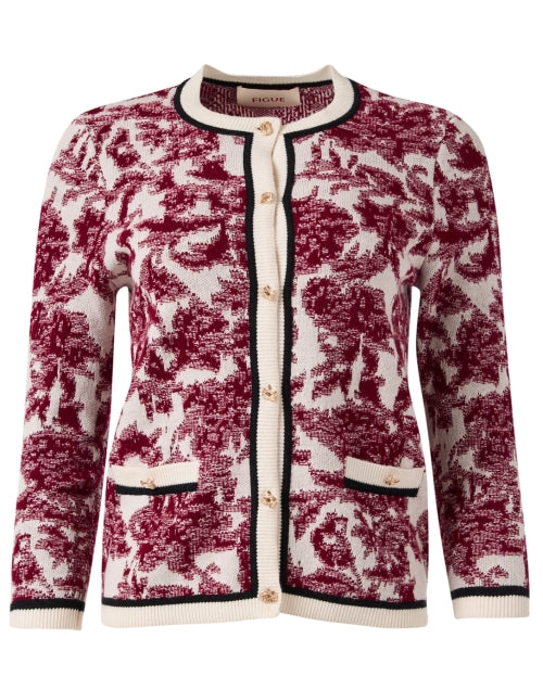 Jessica Women's Fashionable Burgundy Print Knit Cardigan