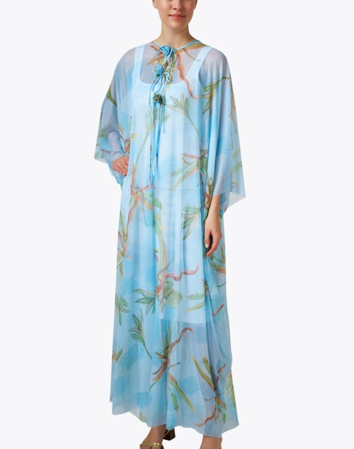 Mariella Sheer Blue Kaftan with Exquisite Bamboo Print