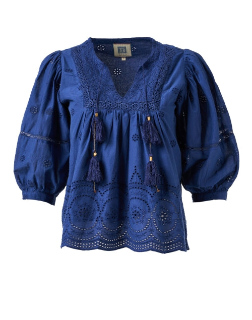 Navy Eyelet Cotton Katie Women's Top for Free - spirited Style
