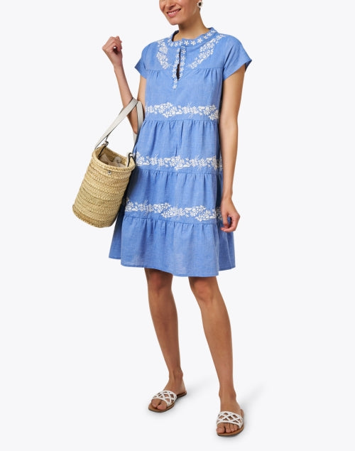 Stylish Isabel Blue Chambray Embroidered Summer Dress