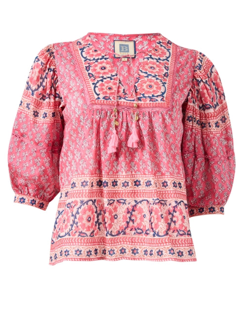 Pink Intricate Print Cotton-Silk Katie Top for a Free-Spirited Look