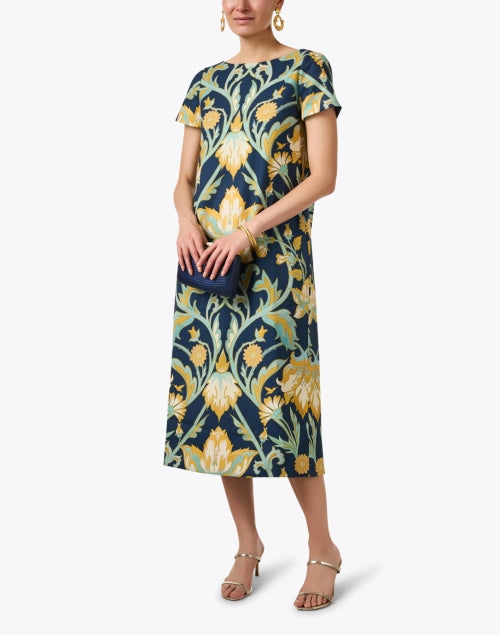 Stylish Adria Reversible Navy Print Midi Dress