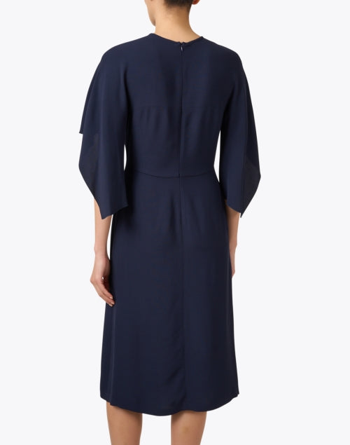 Stylish Navy Midi Dress with Draped 3/4 Sleeves