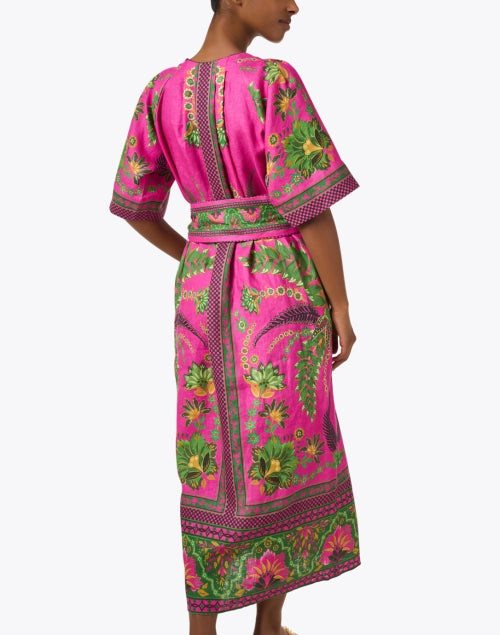 Ana Women's Pink Tropical Print Maxi Linen Dress
