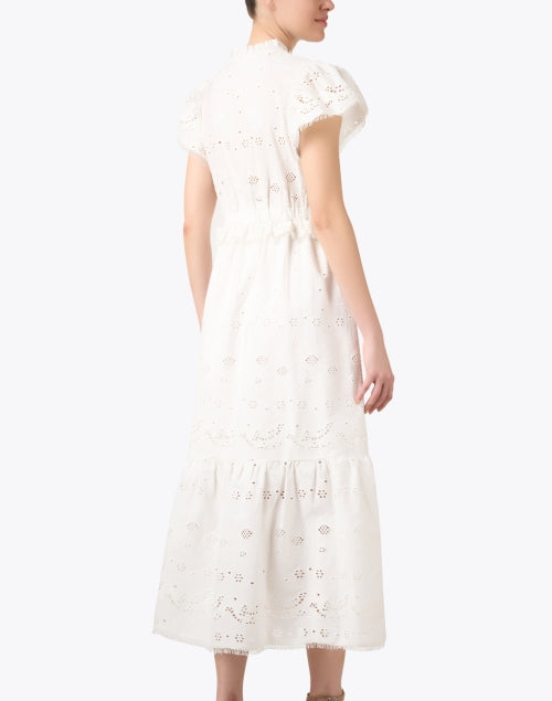 Varah Charming White Cotton Eyelet Midi Dress