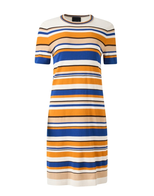 Stylish Blue and Orange Striped Shift Dress for a Feminine Look
