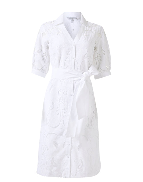 Stylish Luca White Eyelet Button - Down Shirt Dress for Warm Weather