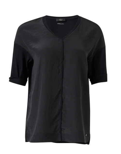 Stretchy Black Cotton Blend Knit V-Neck Top for Modern Women
