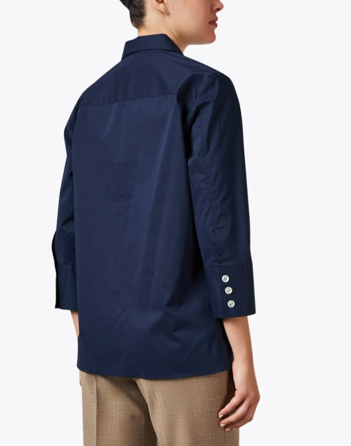 Navy Blue Stretchable Cotton Women's Contemporary Tailored Shirt - Maxine