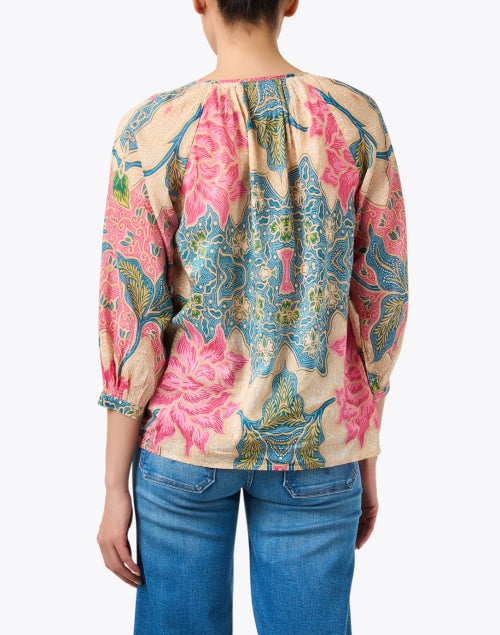 Beige Multi - Print Breathable Cotton - Silk Button - Down Top by Courtney