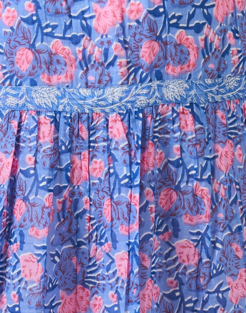 Stylish Carly Blue and Pink Floral Patterned Cotton-Silk Blend Women's Dress