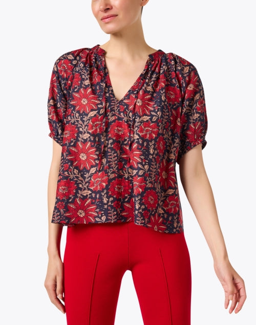 Lumina Red Patterned Cotton Silk Women's Fashion Top