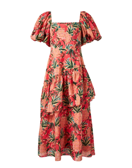 Stylish Red Dress with Pineapple Print and Feminine Design