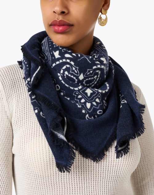 Navy Bandana Pattern Cashmere Scarf Inspired by Hachiko