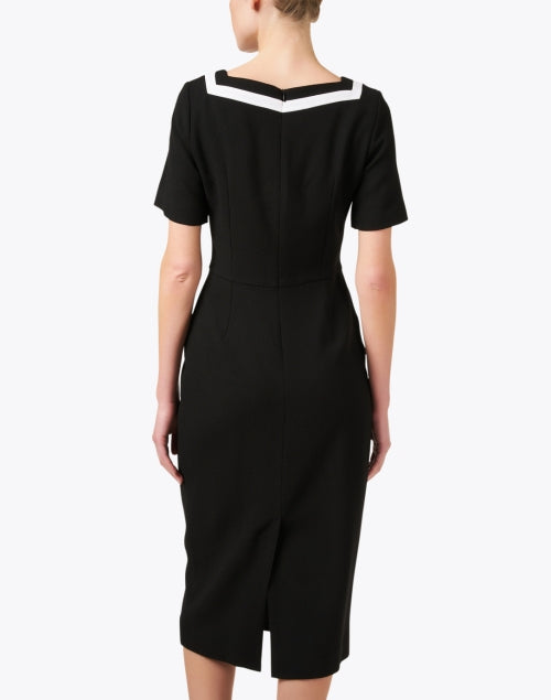 Stylish Black 100% Wool Crepe Davina Dress with White Trim