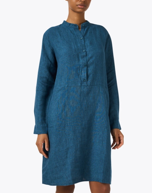 Stylish Teal-Colored Linen Casual Shift Dress for Women