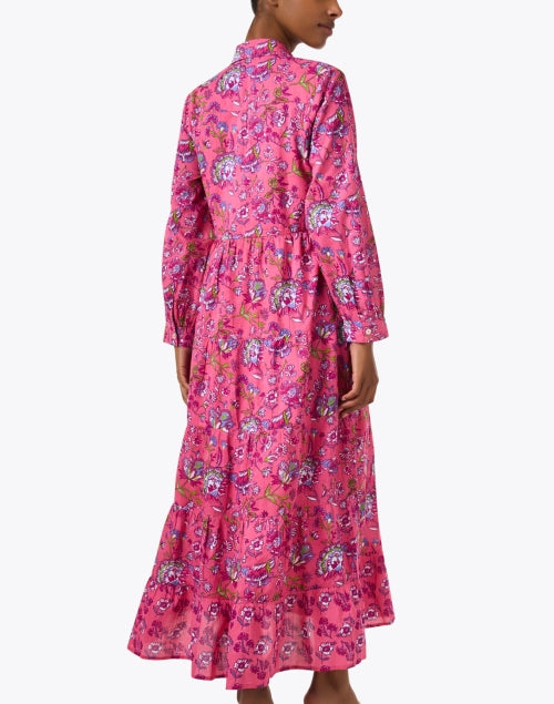 Ro's Garden Jinette Featherweight 100% Cotton Maxi Shirt Dress with Pink Print