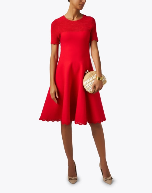 Stylish Coral Knit Fit-and-Flare Women's Dress