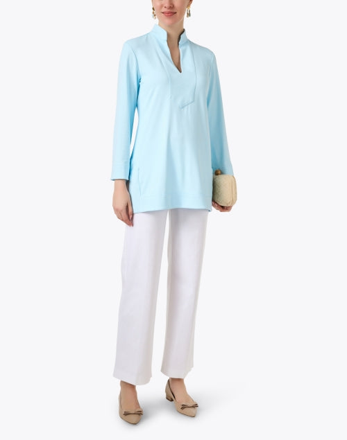 Chris Blue Breathable Nylon Tunic Top for a Polished Look