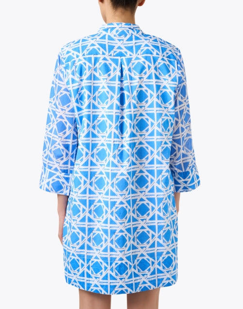 Helen Women's Blue Cotton Dress with Intricate Rattan Print