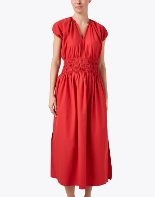 Elegant Lightweight Cotton Blend Mina Red Midi Dress