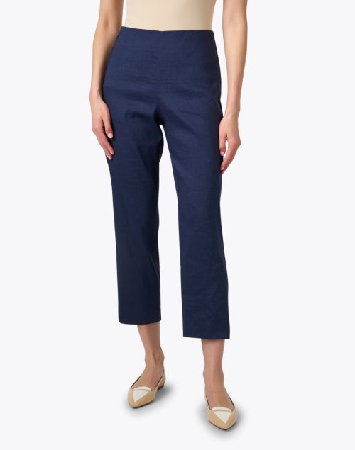 Navy Tori High - Quality Linen Blend Ankle - Length Pull - On Pants