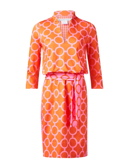 Comfortable Pink and Orange Printed Jersey Cotton Dress for Resort