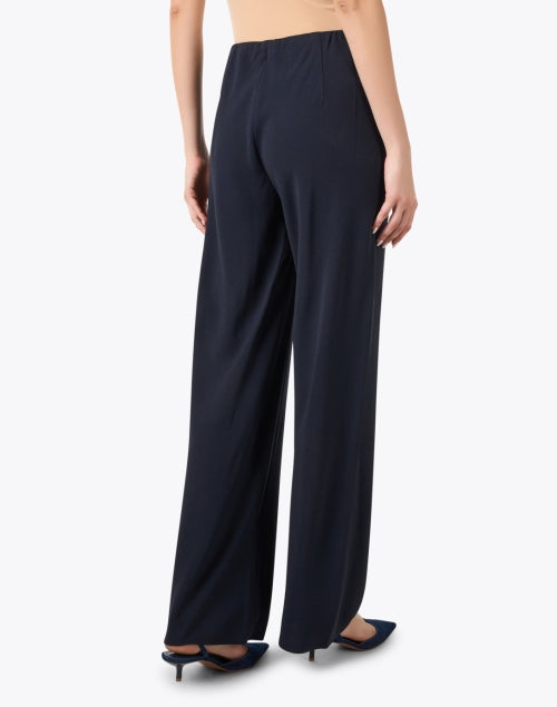 Navy-colored Crepe Material Bias-cut Straight-leg Pants