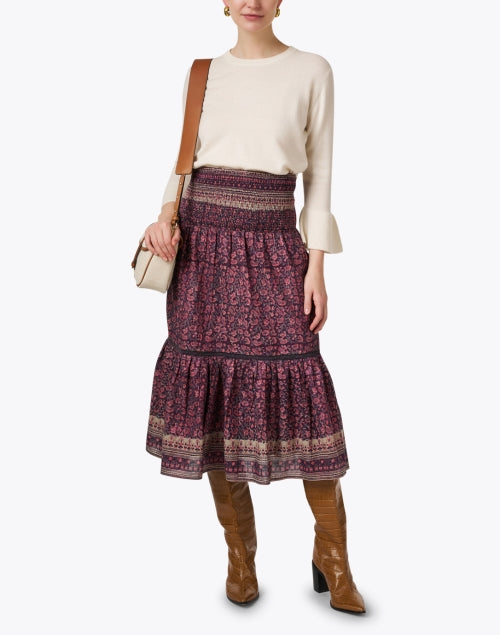 Stylish Bell's Mandy Brown and Pink Metallic Paisley Print Skirt