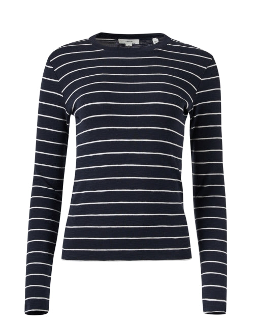Stylish Navy and White Striped Women's Long Sleeve Top for Layering