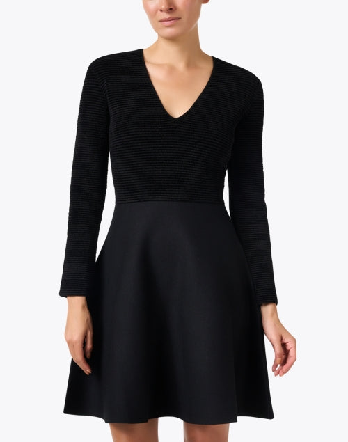 Stylish Black Ribbed Knit Fit-and-Flare Dress by Emporio Armani