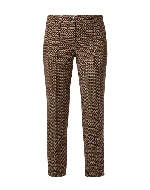 Stylish Anna Brown Stretch Print Pant with Zipper Details
