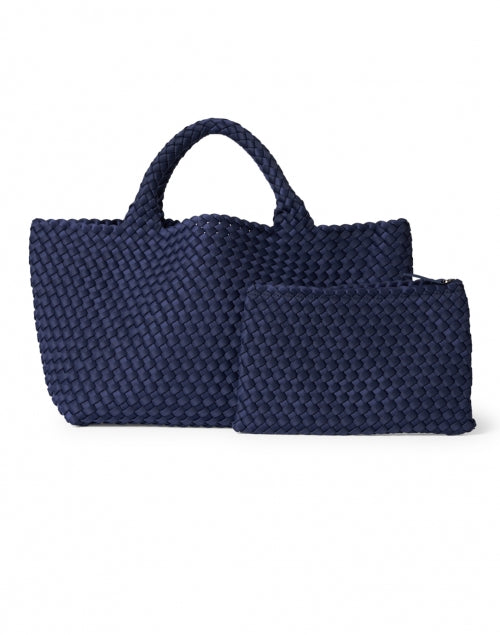 St. Barths Medium-sized Navy Blue Woven Neoprene Handbag - Ideal Tote with Matching Pouch