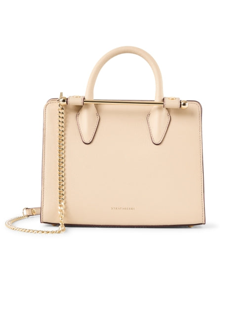 Mini Premium Cream Leather Tote Handbag with Signature Gold Bar Closure