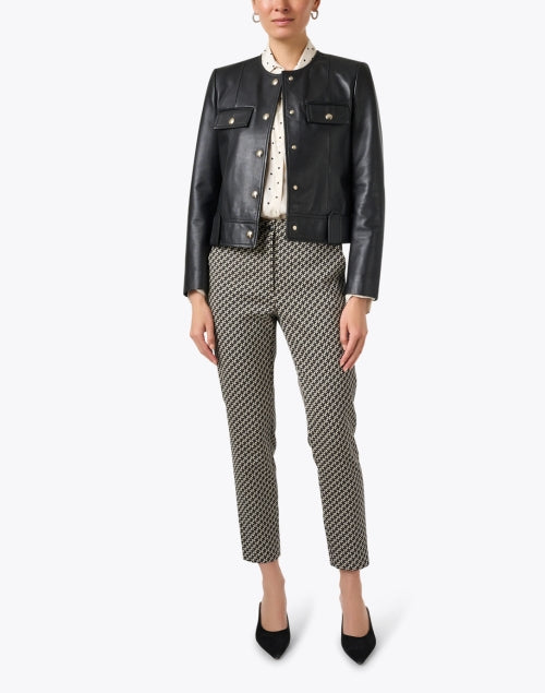Stretchable Black and Brown Jacquard Cropped Trousers - Ideal Pant for Various Occasions
