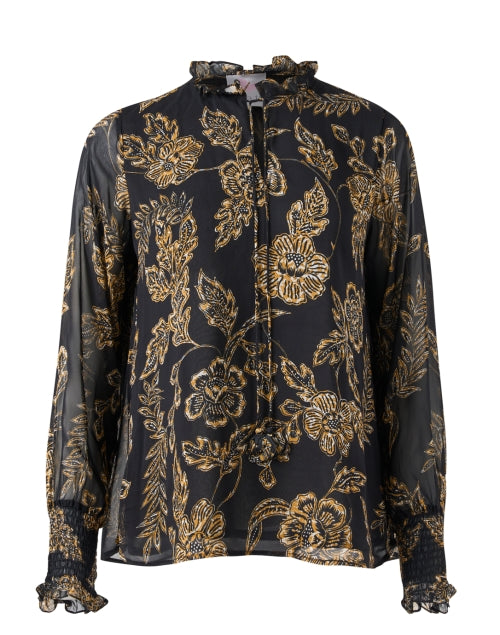 Black Cotton Top with Elegant Gold Floral Motif by Bella Tu
