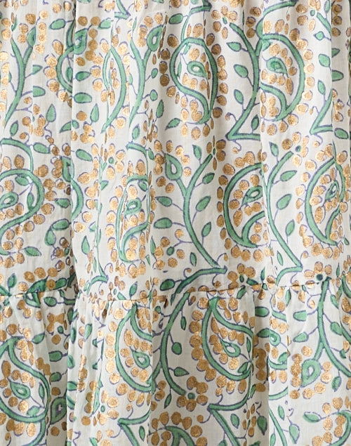 Stylish Marseille Gold and Green Printed Tiered Cotton Dress